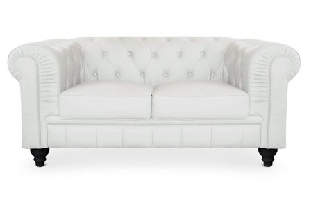 Canapé chesterfield 2 places simili cuir blanc Itish