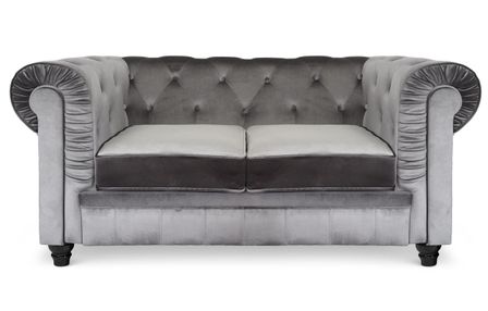 Canapé chesterfield 2 places velours argenté Itish