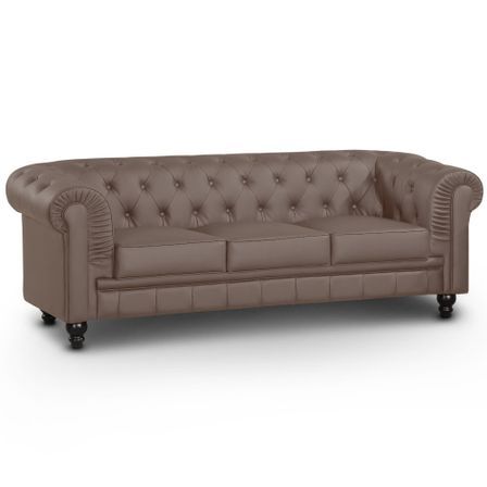 Canapé Chesterfield 3 places imitation cuir taupe