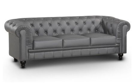Canapé chesterfield 3 places simili cuir gris Itish