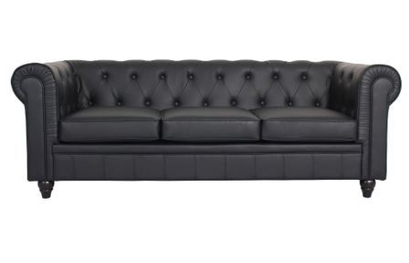 Canapé chesterfield 3 places simili cuir noir Itish