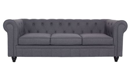 Canapé chesterfield 3 places tissu gris effet lin Itish