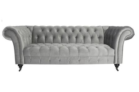 Canapé chesterfield 3 places velours argenté Metanire
