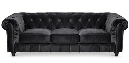 Canapé chesterfield 3 places velours noir Itish