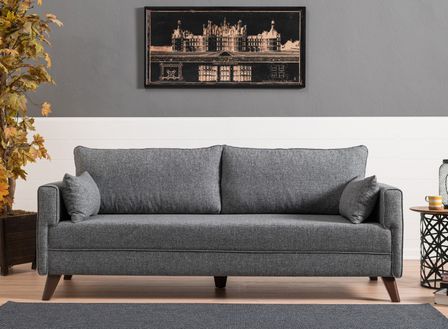 Canapé convertible 3 places tissu gris Kandy 208 cm