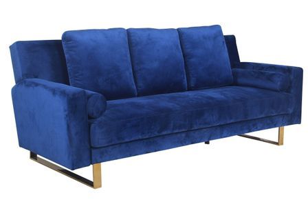 Canapé convertible 3 places velours bleu et métal doré Lunna