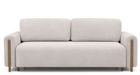 Canapé convertible 4 places DOVA en tissu bouclette avec pieds en bois massif naturel – 244 cm