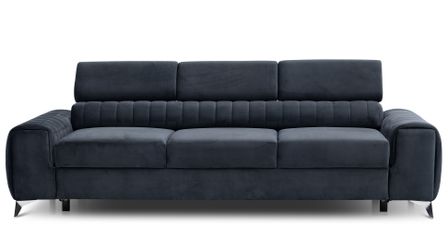 Canapé convertible 4 places velours LOZA 261 cm - Appuis-tête réglables et pieds acier chromé