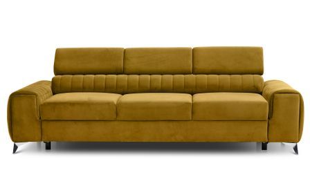 Canapé convertible 4 places velours LOZA 261 cm - Appuis-tête réglables et pieds acier chromé