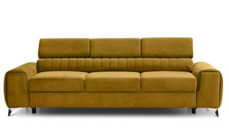 Canapé convertible 4 places velours LOZA 261 cm - Appuis-tête réglables et pieds acier chromé