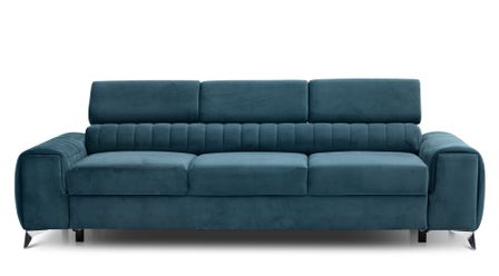Canapé convertible 4 places velours LOZA 261 cm - Appuis-tête réglables et pieds acier chromé