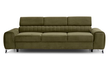 Canapé convertible 4 places velours LOZA 261 cm - Appuis-tête réglables et pieds acier chromé