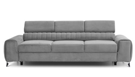 Canapé convertible 4 places velours LOZA 261 cm - Appuis-tête réglables et pieds acier chromé