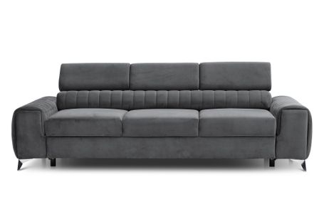 Canapé convertible 4 places velours LOZA 261 cm - Appuis-tête réglables et pieds acier chromé