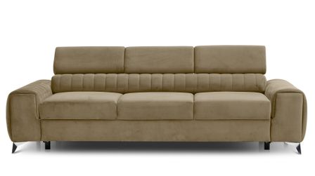 Canapé convertible 4 places velours LOZA 261 cm - Appuis-tête réglables et pieds acier chromé