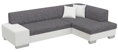 Canapé convertible angle droit simili cuir blanc et tissu gris Polky 272 cm