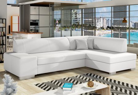 Canapé convertible angle droit simili cuir blanc Polky 272 cm