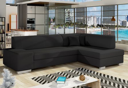 Canapé convertible angle droit simili cuir noir Polky 272 cm