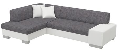 Canapé convertible angle gauche simili cuir blanc et tissu gris Polky 272 cm