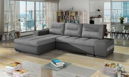 Canapé convertible angle gauche tissu gris clair et simili gris Waker 275 cm