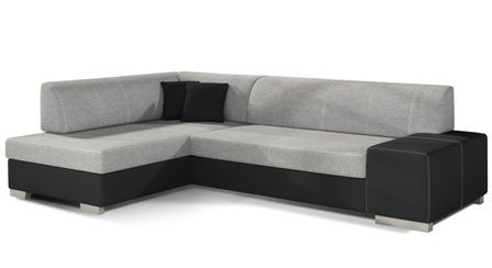 Canapé convertible angle gauche tissu gris clair et simili noir Polky 272 cm