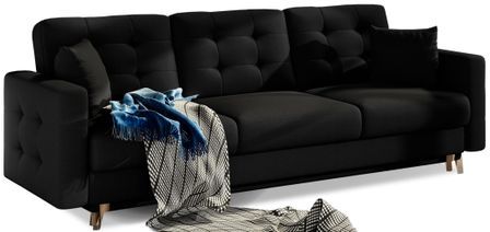 Canapé convertible ANSKA en tissu avec pieds en bois naturel – 233 cm