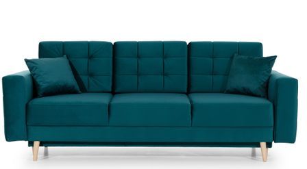 Canapé convertible ANSKA en velours avec pieds en bois naturel – 233 cm