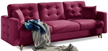 Canapé convertible ANSKA en velours avec pieds en bois naturel – 233 cm