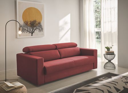 Canapé convertible Bultex 15 cm avec têtières tissu bordeaux Darina 199 cm