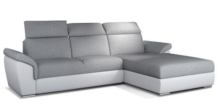 Canapé convertible d'angle droit simili blanc et tissu gris clair Suzy 272 cm