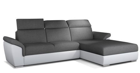 Canapé convertible d'angle droit simili blanc et tissu gris foncé Suzy 272 cm