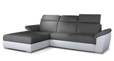 Canapé convertible d'angle gauche simili blanc et tissu gris foncé Suzy 272 cm