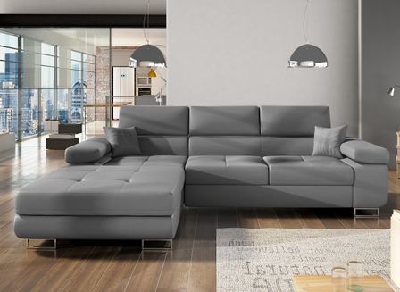 Canapé convertible d'angle gauche simili cuir gris avec rangement Wile 280 cm