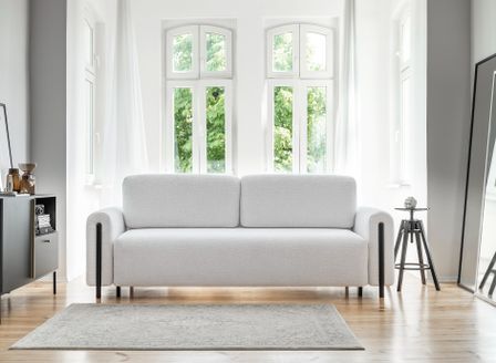 Canapé convertible en tissu bouclette DOVA - Pieds bois massif noir