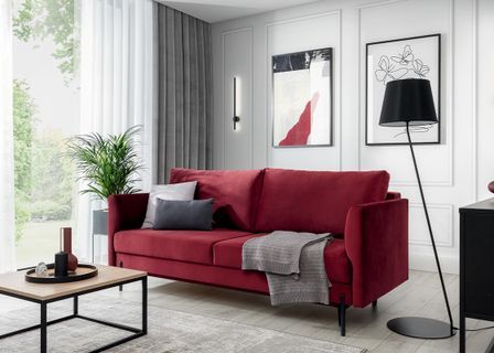 Canapé convertible en velours ROBBY – Rangement et pieds métal noir