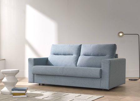 Canapé convertible matelas 15 cm tissu bleu Mazena 199 cm