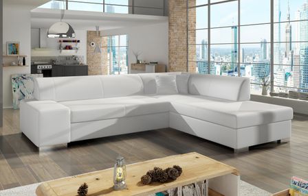 Canapé convertible moderne angle droit simili cuir blanc Plazo 278 cm
