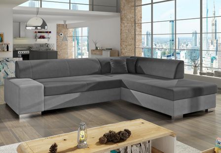 Canapé convertible moderne angle droit tissu gris clair et gris foncé Plazo 278 cm