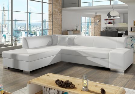 Canapé convertible moderne angle gauche simili cuir blanc Plazo 278 cm