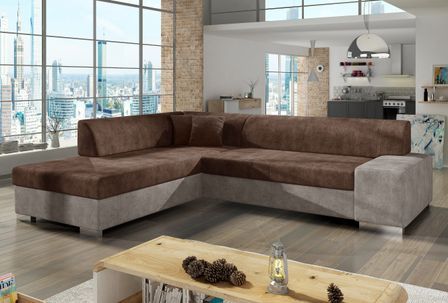 Canapé convertible moderne angle gauche tissu doux gris et marron Plazo 278 cm