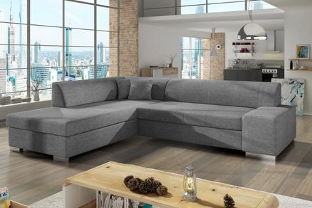Canapé convertible moderne angle gauche tissu gris clair chiné Plazo 278 cm