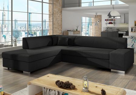 Canapé convertible moderne angle gauche tissu noir Plazo 278 cm