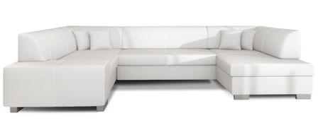 Canapé convertible panoramique simili cuir blanc avec coffre de rangement Houston 320 cm