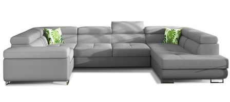 Canapé convertible panoramique TOVY tissu et simili cuir - têtières réglables