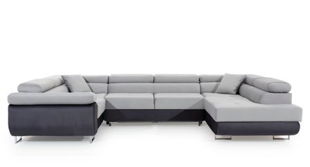 Canapé convertible panoramique TOVY velours - Rangement et têtières réglables