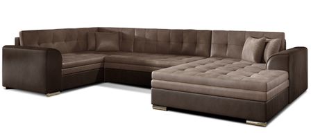 Canapé convertible panoramique velours marron foncé et clair méridienne à droite Diana 340 cm