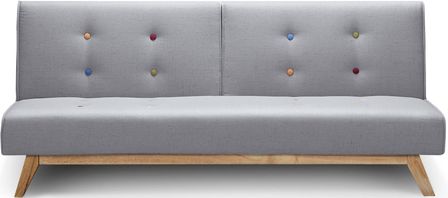 Canapé convertible scandinave tissu gris clair et bouton coloré Yanicé