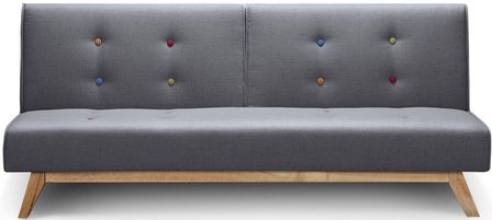 Canapé convertible scandinave tissu gris foncé et bouton coloré Yanicé