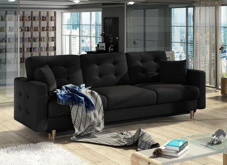 Canapé convertible tissu ANSKA - Pieds bois naturel