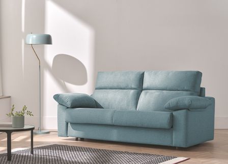 Canapé convertible tissu bleu emeraude matelas 15 cm Senza 215 cm